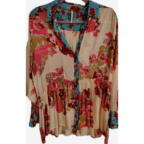Free People Brunch A Bunch Boho Tunic Shirt in Light Combo Oversized Size XS - Picture 4 of 9